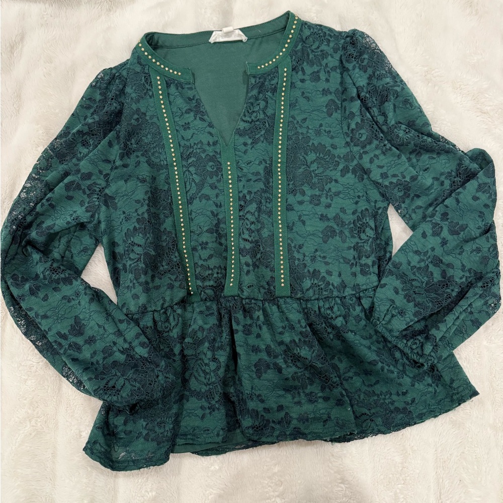 Chic Teal Lace Women's Blouse